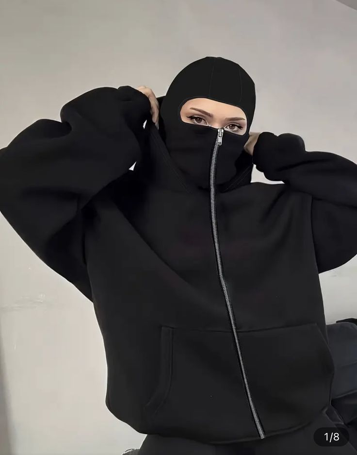 VANZI Ninja Zip-Up Balaclava Hoodie – Black & White Edition