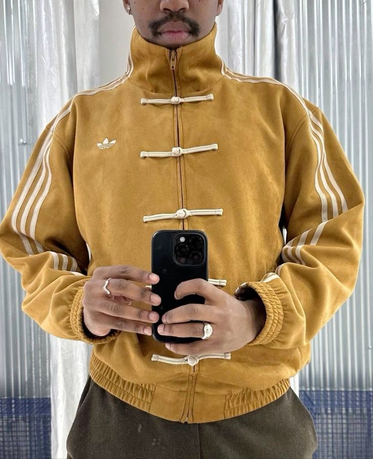 Vintage Chinese Frog Button Track CNY yellow Jacket – Retro Mustard Yellow Streetwear.
