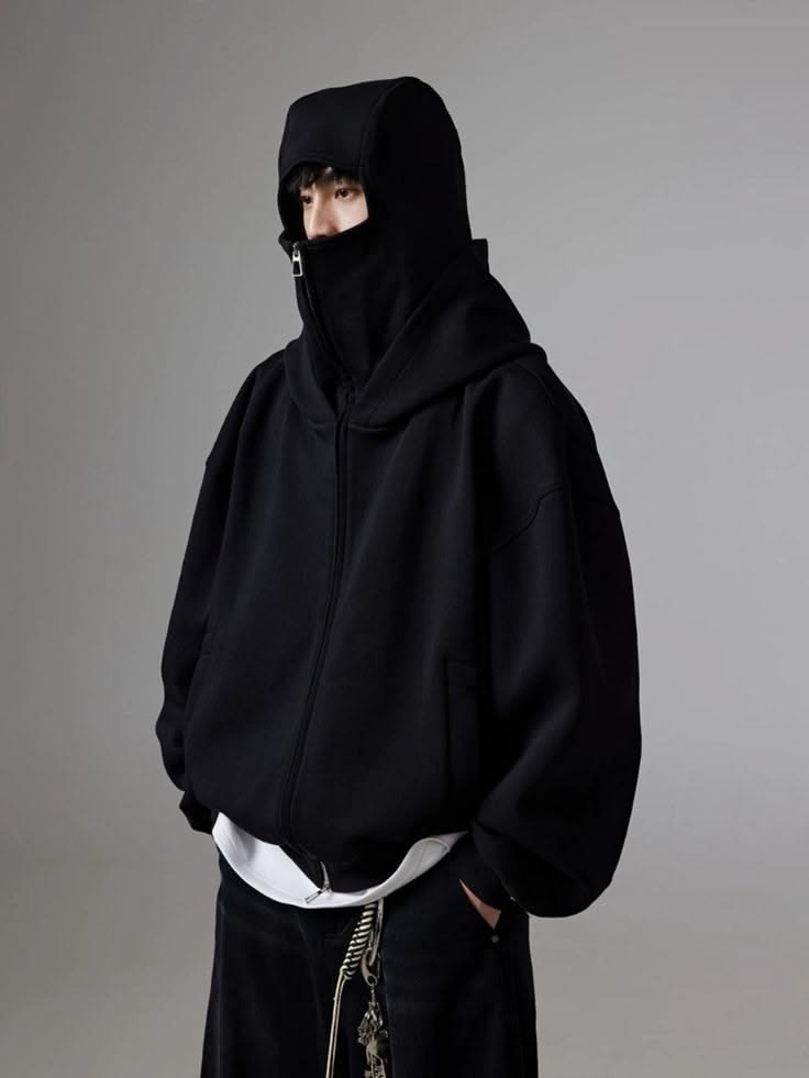 VANZI Ninja Zip-Up Balaclava Hoodie – Black & White Edition