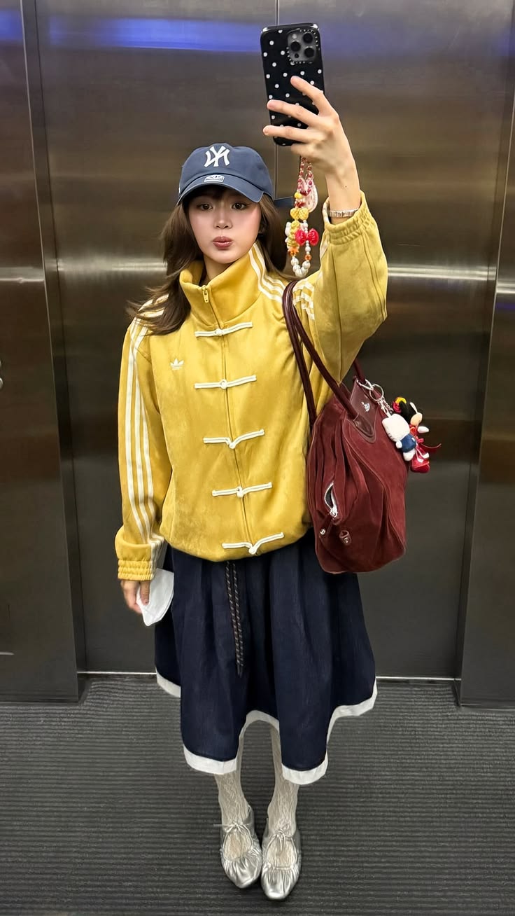 Vintage Chinese Frog Button Track CNY yellow Jacket – Retro Mustard Yellow Streetwear.