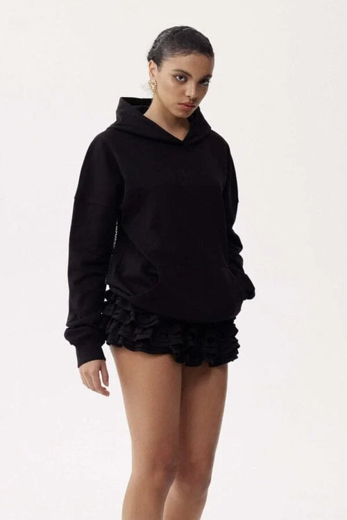 Black Rhinestone Mesh Panel Oversized  Hoodie.