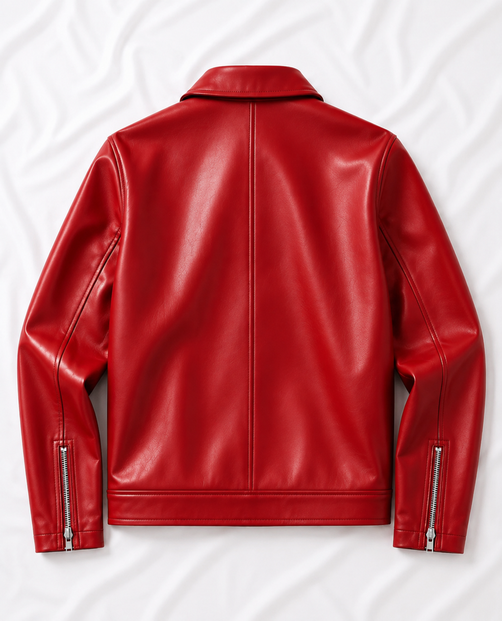 VANZI Fireman Metal Clasp Faux Leather Jacket – Red Boxy Fit