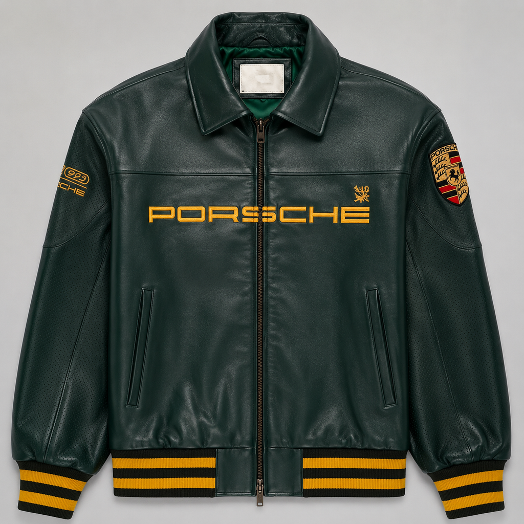 Premium Porsche 993 Leather Jacket – Vintage Racing Style