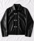 VANZI Fireman Metal Clasp Faux Leather Jacket – Black Boxy Fit