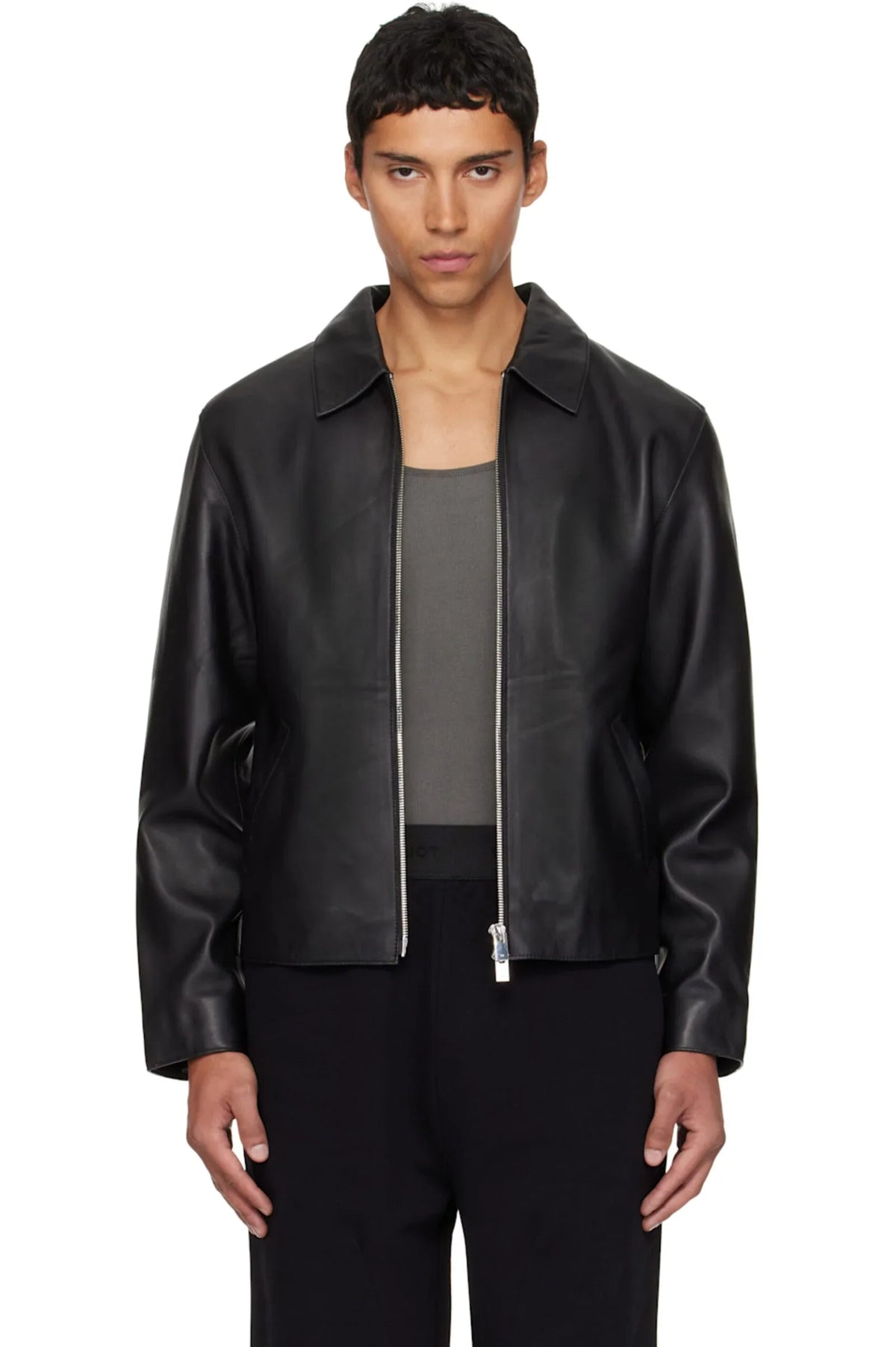 Black Cropped Leather Jacket for Men & Women