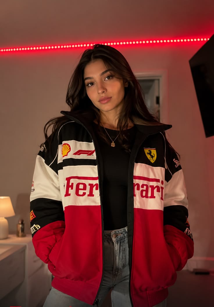 Red & White Ferrari F1 Racing Jacket - VANZI