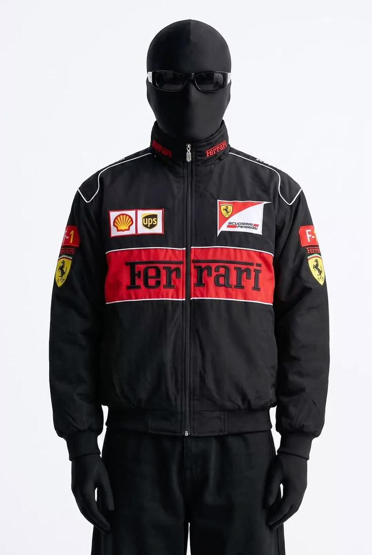 Black Ferrari Racing Jacket Luxury Motorsport-Inspired Streetwear  - VANZI