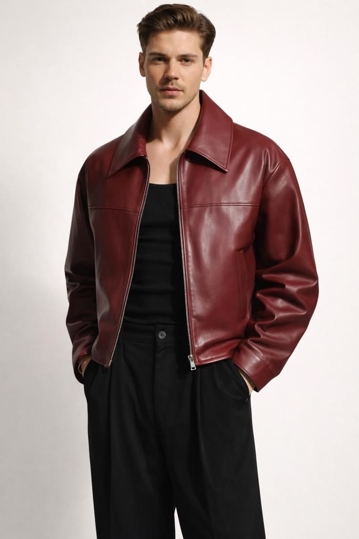 VANZI Burgundy Classic Leather Jacket – Premium Streetwear