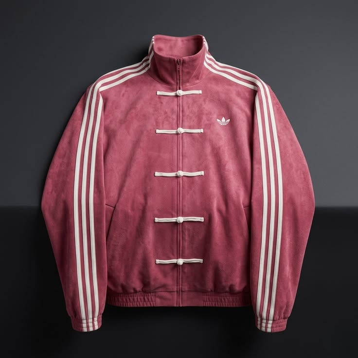 Adidas Chinese Knot Velvet Track Jacket – maroon Retro Streetwear Zip-Up