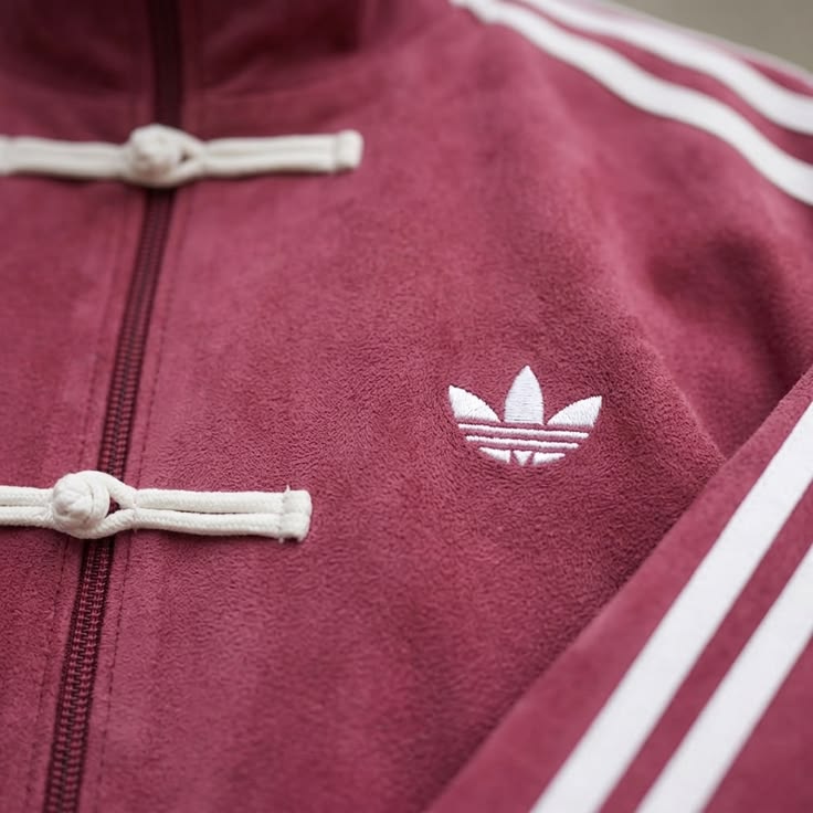 Adidas Chinese Knot Velvet Track Jacket – maroon Retro Streetwear Zip-Up