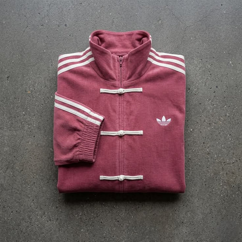 Adidas Chinese Knot Velvet Track Jacket – maroon Retro Streetwear Zip-Up