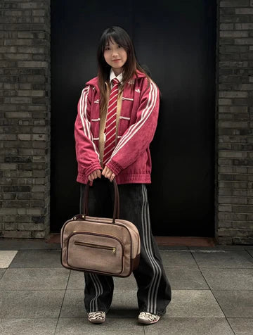 Adidas Maroon Toggle Track Jacket – Oversized Vintage Streetwear | VANZI