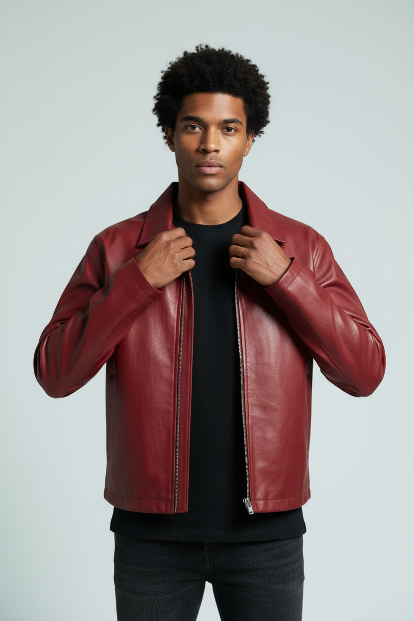Red Cherry Vanzi Faux Leather Jacket – Stylish Winter Wear for Men/Women