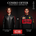 VANZI Combo Pack – Premium Black Leather Jacket + Racing Style Jacket for Men