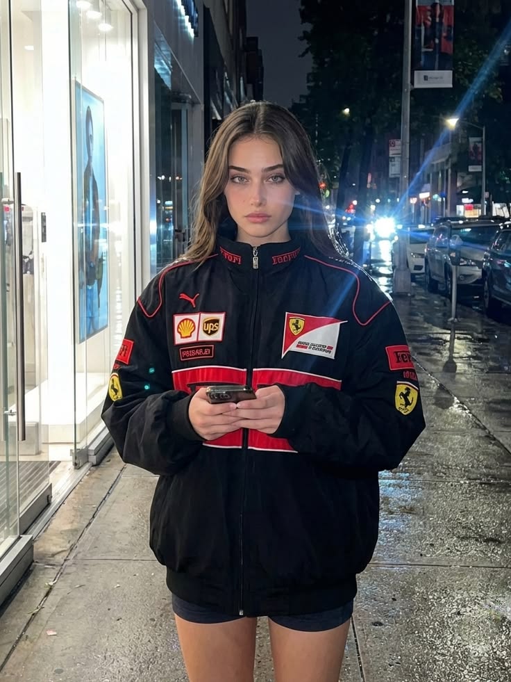 Black Ferrari Racing Jacket Luxury Motorsport-Inspired Streetwear  - VANZI