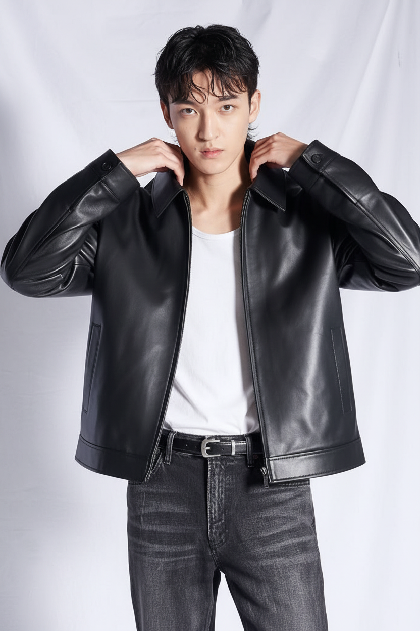 VANZI Men's Black Faux Leather Jacket – Premium Slim Fit Biker Style