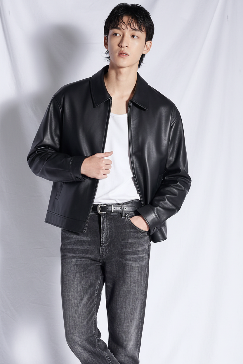 VANZI Men's Black Faux Leather Jacket – Premium Slim Fit Biker Style