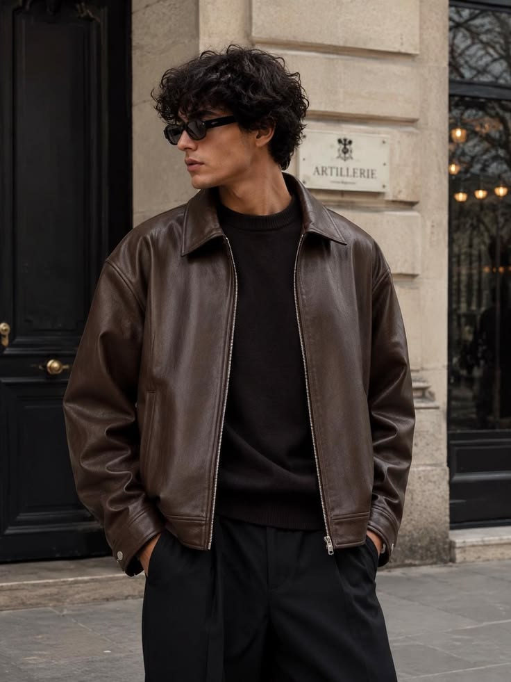 Brown leather jacket for men & women