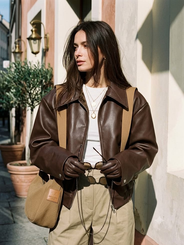 Brown leather jacket for men & women