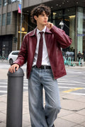 Cherry Red Cropped Leather Jacket for Men & Women