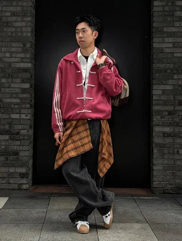 Adidas Maroon Toggle Track Jacket – Oversized Vintage Streetwear | VANZI